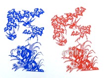 Blue blue and white porcelain spring picture 36*26CM hand-cut paper-cut window stickers and decorative paintings to send to friends in Chinese style