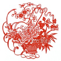 Handmade paper-cut window decorations plum orchid bamboo and chrysanthemum (flower basket) 26 cm decorative painting Chinese style gift birthday classroom