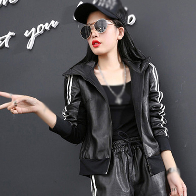 Baona Qiqi 2021 autumn new leather leather clothes women's fashion baseball clothes casual short sheepskin jacket jacket