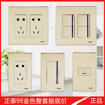 CHINT wall switch socket NEW9E champagne gold five-hole one two three six-digit TV computer 120 type four eyes