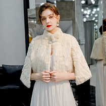 Bride wedding dress woolen shawl wedding dress cheongsam bridesmaid long sleeve coat thick warm stand collar autumn and winter