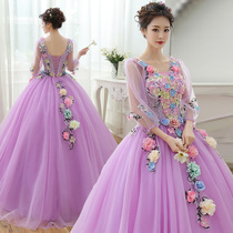 Color yarn 2020 new host performance student vocal music solo art Test clothing puffy skirt long evening dress women