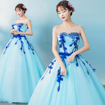 New art examination dress wedding dress color yarn performance tutu theme wedding dress stage solo performance dress long female