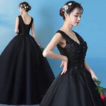 Colored yarn wedding student art test dress stage solo skirt annual meeting host evening dress long costume female