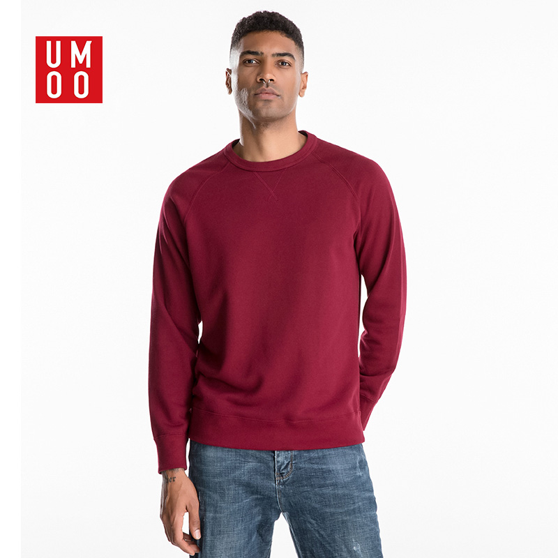 2019 new solid color round neck thick cotton T pullover men's long-sleeved loose casual top cotton knitted sportswear