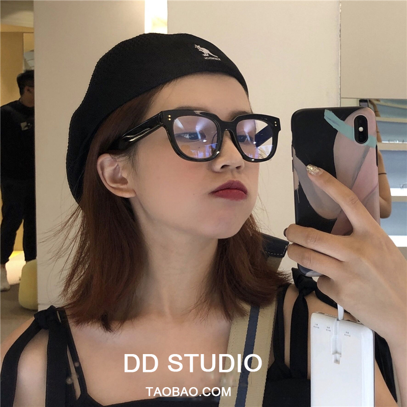 Anti-blue light big box retro net red black thick frame flat mirror female new fashion thin plain frame myopia