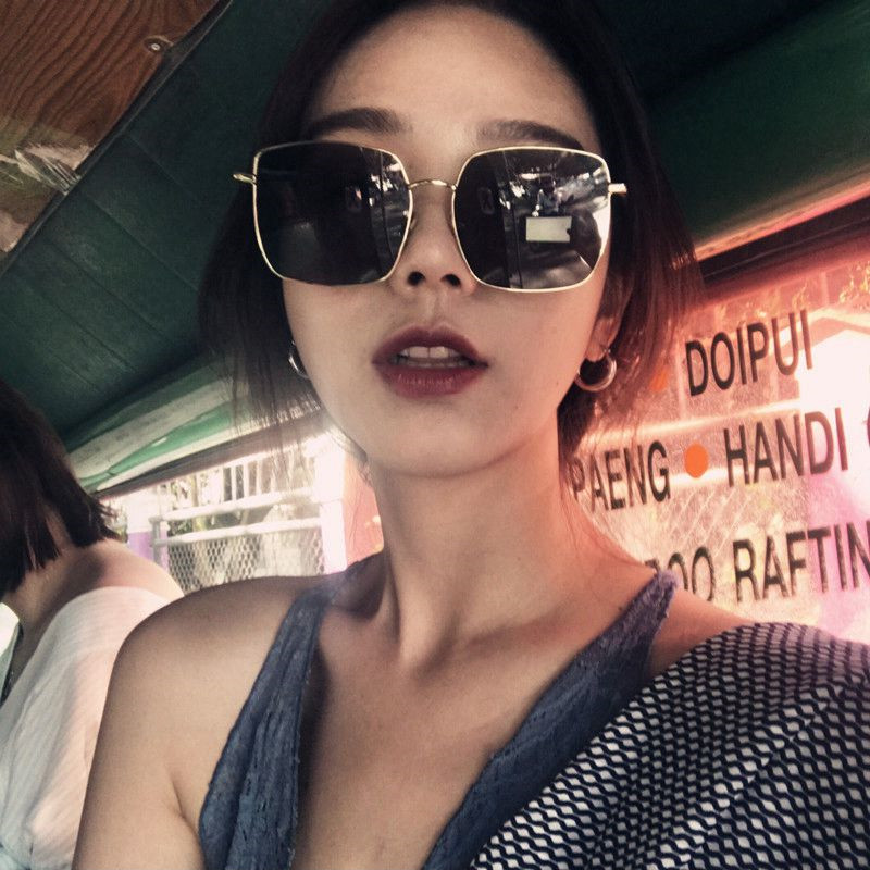 Zhou Yangqing star same style sunglasses women's tide 2021 new net red retro square big frame sunglasses men's round face