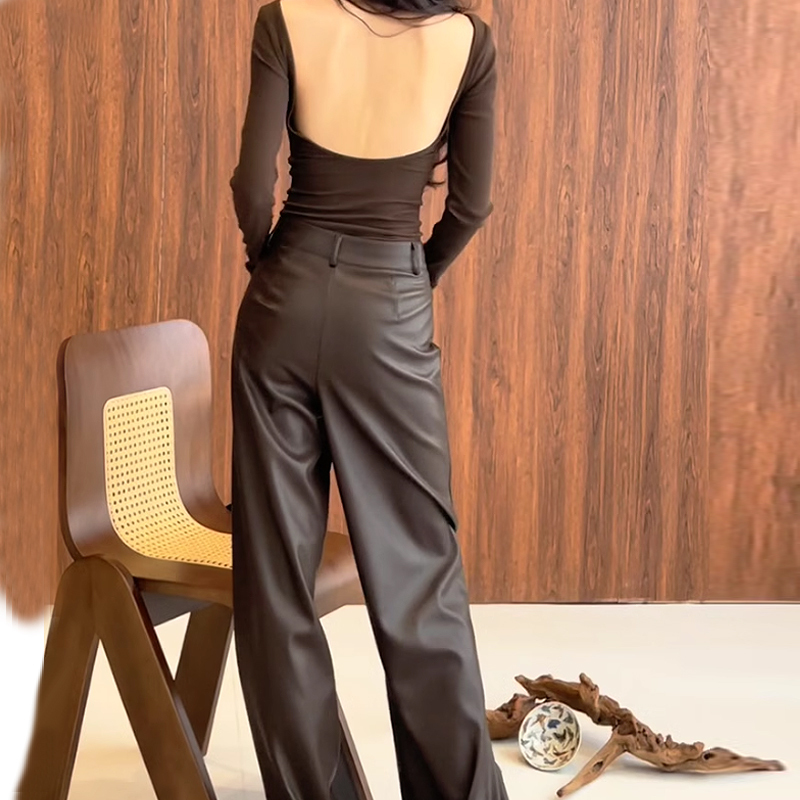 Protein Pu Matte Leather Pants for Women 2026 Autumn and Winter New Straight-Leg High-Waisted Loose Slimming Retro Casual Trousers