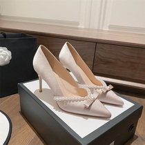 Spring and Autumn 2021 New pointed niche design single shoes womens silk evening evening gentle wind high heels with skirts