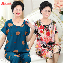 Middle-aged and elderly cotton suit summer old man home clothes artificial cotton mother pajamas two-piece old lady pajamas