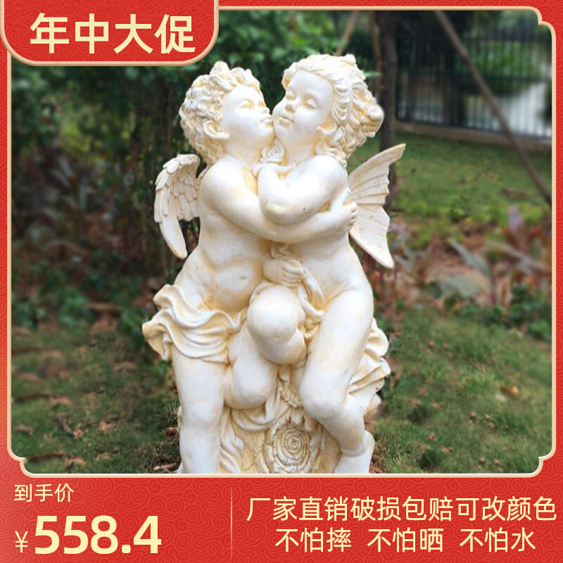 European-style fiberglass figure sculpture art living room outdoor setting up two angels embracing couples