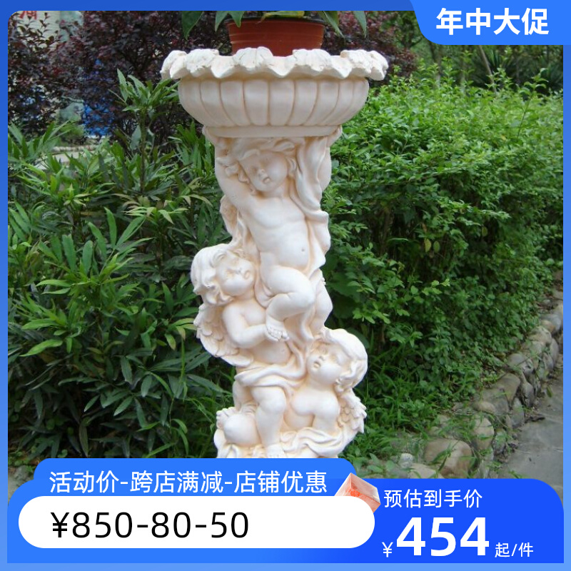 European-style green plant retro character decoration holding angel flower potted sculpture handicraft decorative glass steel large ornament
