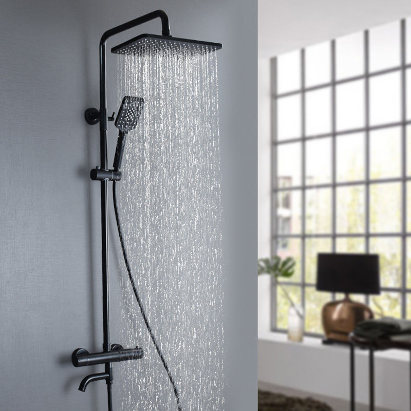 German surface-mounted constant temperature hot and cold shower shower set home black shower booster rain shower faucet