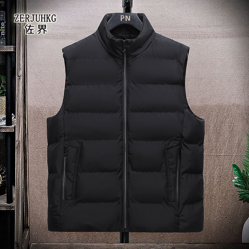 Men's Black Stand-Collar Thickened Warm Cotton Vest for Autumn and Winter, Large Size Versatile Outerwear Men's Black Stand-Collar Thickened Warm Cotton Vest for Autumn and Winter, Large Size Versatile Outerwear