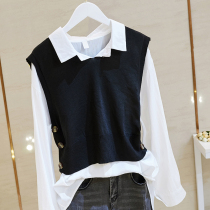 2021 new autumn suit womens foreign style fashion shirt Womens vest top long sleeve shirt two-piece wear