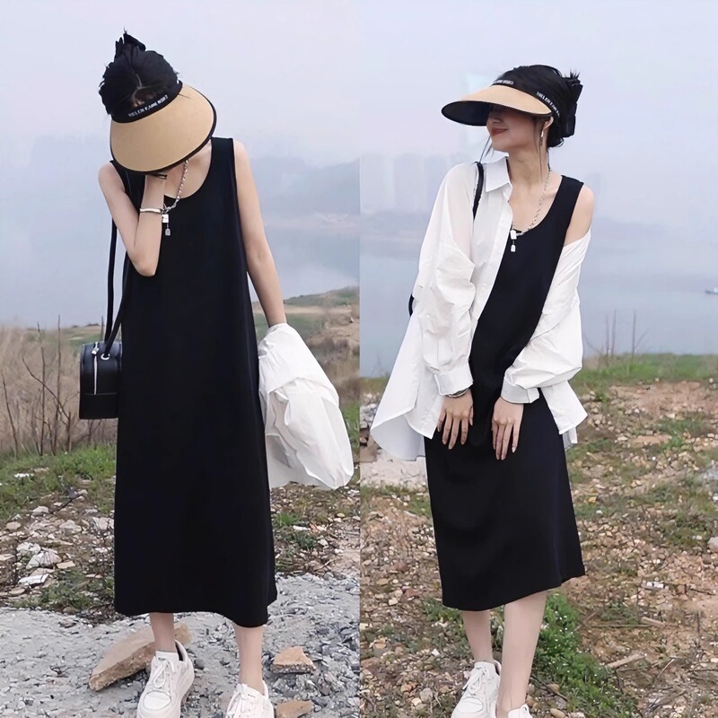 2026 Spring Loose Casual Sleeveless Vest Dress Vacation Style Slimming Sun Protection White Shirt Two-Piece Suit Women's Shirt