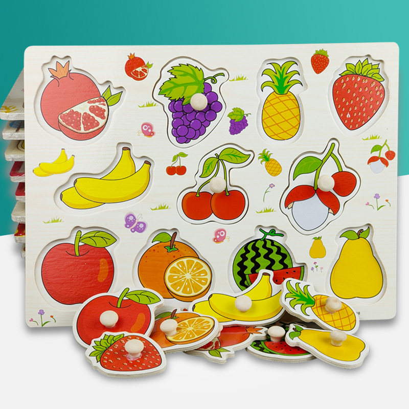 Baby hand grasp cognitive board Meng's puzzle children wooden nail-beneficial intellectual puzzle early teaching toys 2-3-4 years old