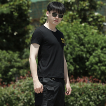 Summer pure cotton stretch military fan T-shirt short-sleeved embroidered pattern round neck black tactical T-shirt for men and women strong and non-fading