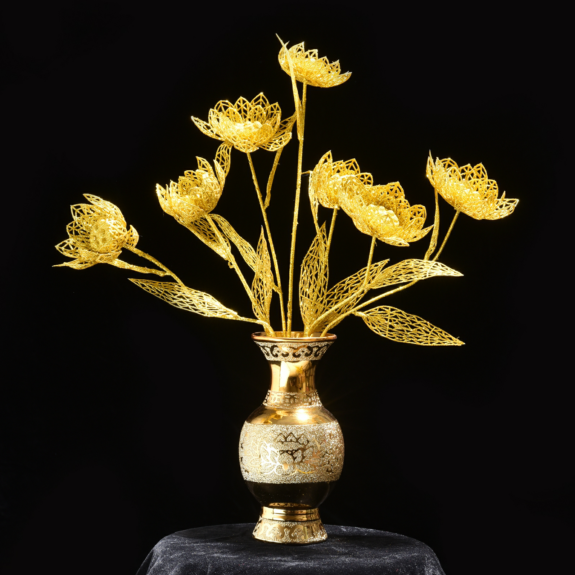 Golden simulation flower for Buddha golden lotus porch ceremony Buddha lotus gold powder flower art lotus leaf golden lotus
