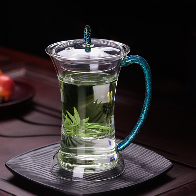 Grammer Tea Set Glass Large Retention Cup Green Tea Moisture Away Filter Three Cups with Mark Cup Gongfu Tea Road