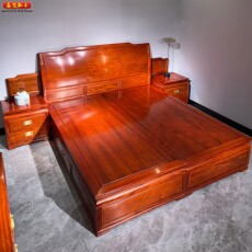 Красный кровати 缅甸花梨红木床大果紫檀原木床加厚独板和天下原木床全榫卯结构 Senmai