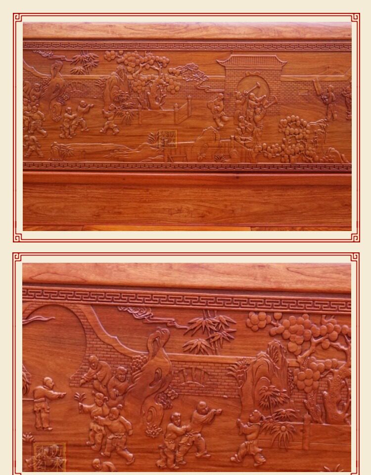 Красный кровати 缅甸花梨大果紫檀红木实木原木床正品榫卯家具加厚独板精雕山水 OTHER