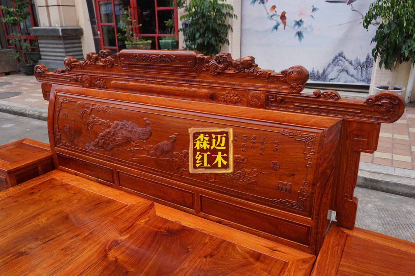 Красный кровати 缅甸花梨 大果紫檀天香国色红木床 实木床双人床婚床明清古典