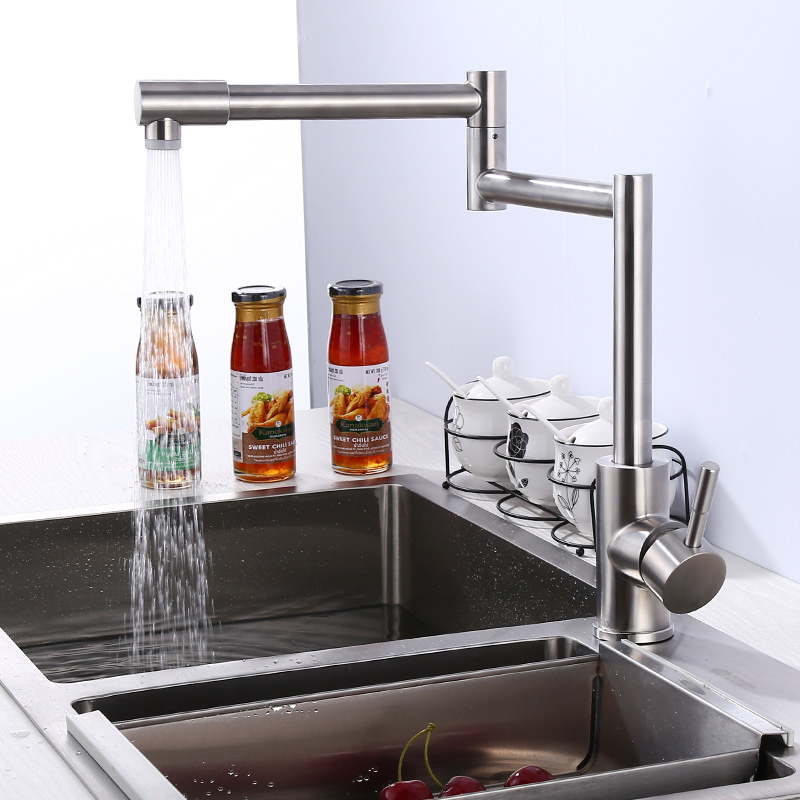 Folding hot and cold water faucet kitchen sink sink can rotate 304 stainless steel rotating telescopic extension faucet