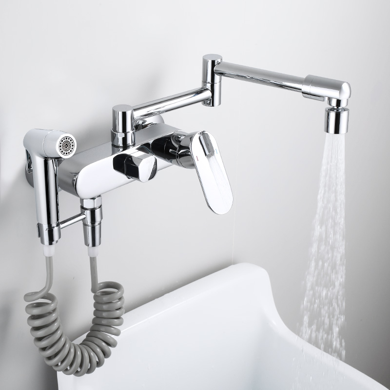 Entrance Wall Type Kitchen Hot And Cold Taps Multifunction Lengthened Folding Wall Double Holes Wash Vegetable Basin Washing Machine Mop Pool
