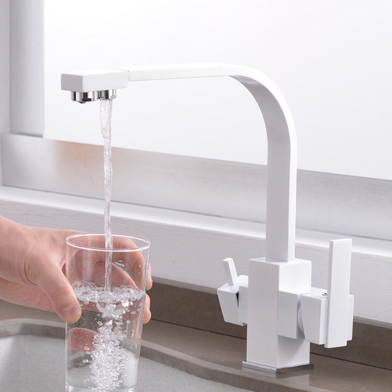 All copper white Nordic three-use faucet three-in-one kitchen hot and cold dish basin dish basin pure water three out