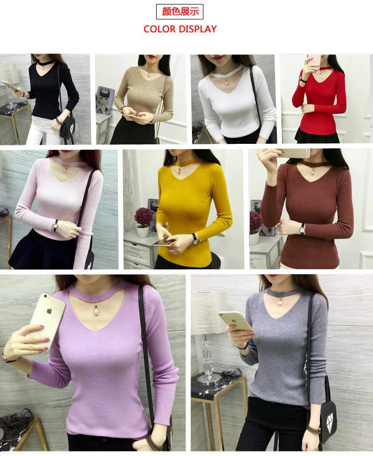 Áo len nữ phổ biến 2018 mới đan cộng với áo nhung đáy quần gợi cảm cổ áo sơ mi cổ chữ V Thu đông và mùa đông dễ thương áo gile hàn
