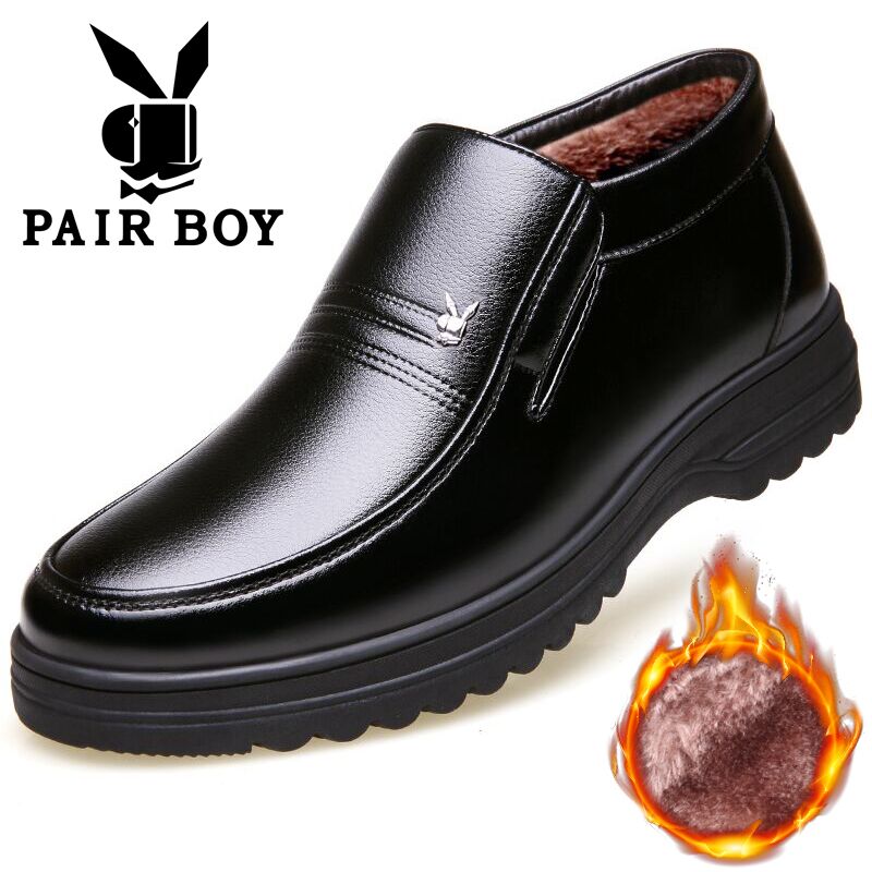 Men's cotton shoes winter warm velvet thickened in the elderly high barrel cotton shoes genuine leather non-slip old man daddy shoes