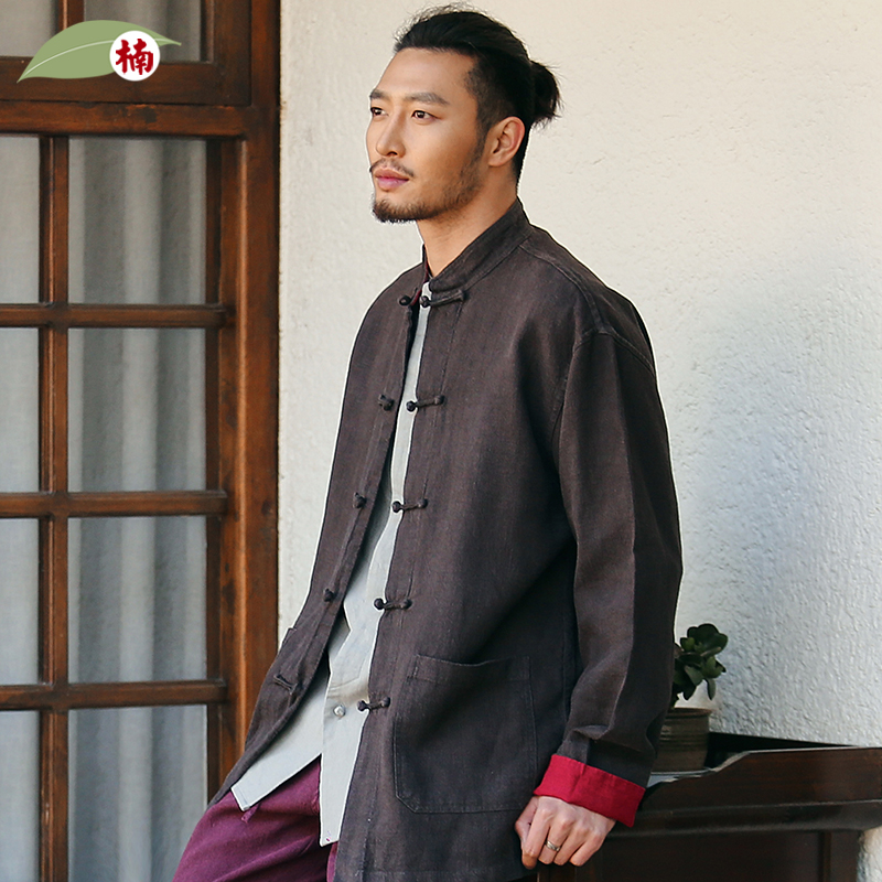 NNan Linen Tang Dress Men's Clothing Spring Hemp Long Sleeves Jacket Chinese Style Blouse China Wind Retro Disc Buckle Improved passenger