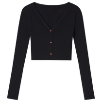SALT P Keyan 2024 new autumn style deep v-neck cherry metal buckle simple slim fit versatile wool sweater