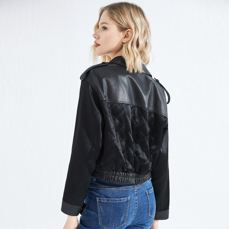 Bóng Thánh Vịnh nữ mùa xuân 2020 mới thời trang Leather Jacket nữ áo khoác dài tay Edipha Da Ngắn