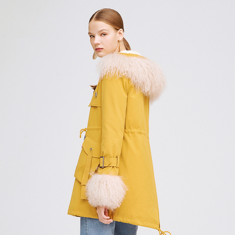 2019 Winter New Workwear gió len cổ Vẽ Rope bóng Thánh Vịnh nữ thắt lưng trở xuống Pie vượt qua phụ nữ