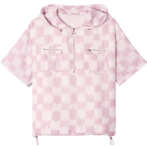 Ke Yanxia loose hooded checkerboard print chiffon shirt shorts casual light sports suit
