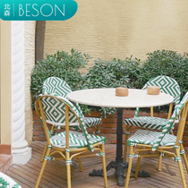 Outdoor table and chairs Restaurant without armrests balcony dining bar Folk Garden Net Red Waterproof Retro Style Cafe Cane