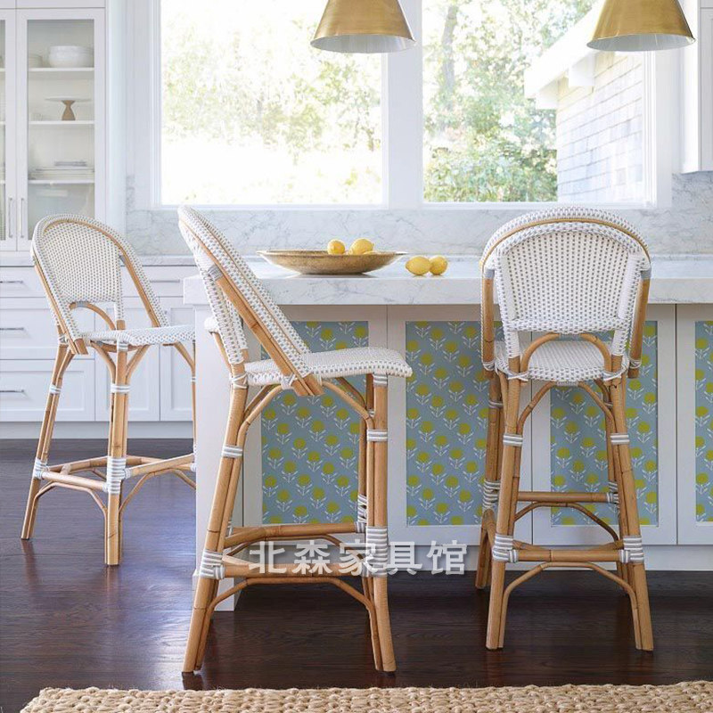 Bar chair French style bar bench bar Bench Rattan Chic Dining Bar Outdoor High Footstool Net Red Cafe Retro Bar Chair