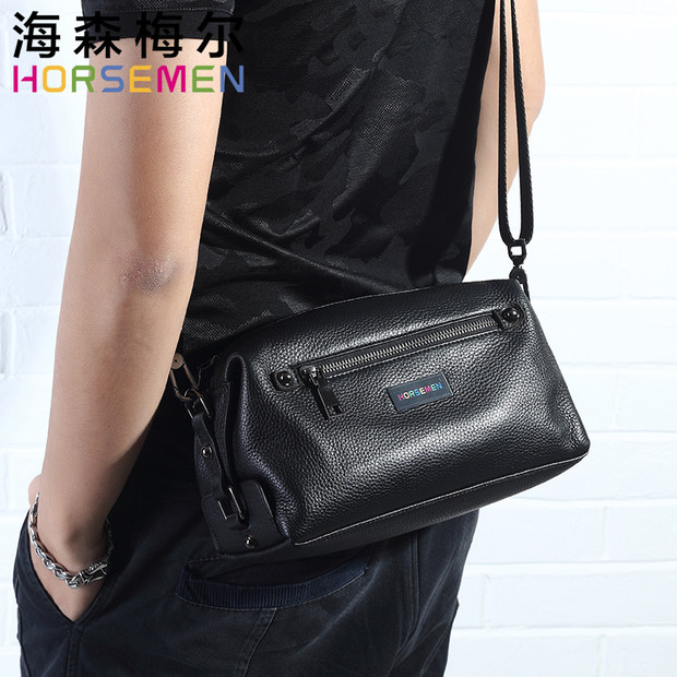 Leather messenger bag men's clutch bag cowhide messenger bag oblique shoulder bag men's single shoulder bag casual messenger bag men's small backpack
