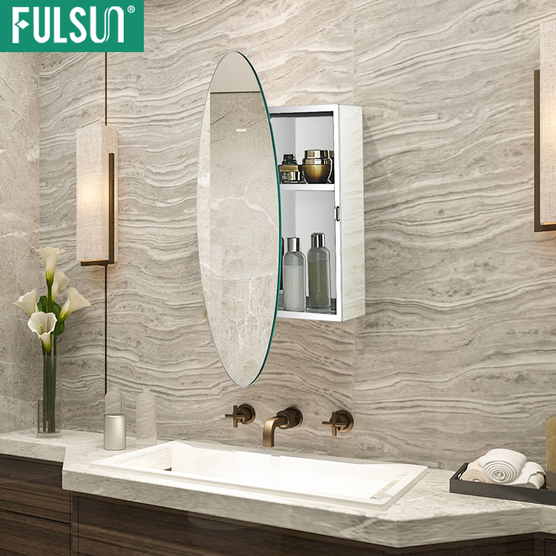 Bathroom Makeup Room Mirror Case Free of perforated round concealed mirror with shelve comb Makeup Hanging Wall Style Containing Mirror Cabinet