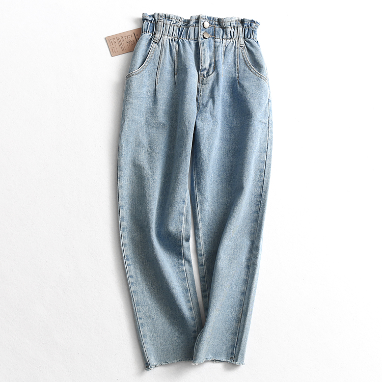 U317 women's autumn new elastic waist washed white high waist pants women's jeans ankle-length pants