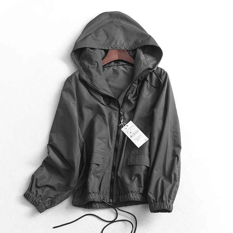 Q083 women's clothing autumn winter new and simple pure color tucked jacket with cap laser-shirt with long sleeve casual women's style jacket