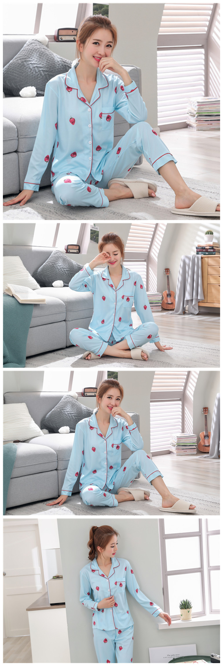 Bộ đồ ngủ mùa xuân và mùa thu mùa đông của phụ nữ tay áo bằng vải cotton đồ bộ vải đũi
