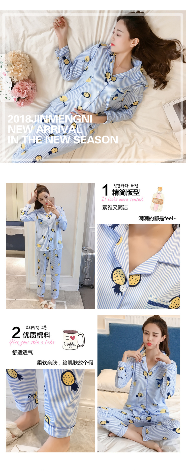 Bộ đồ ngủ mùa xuân và mùa thu mùa đông của phụ nữ tay áo bằng vải cotton đồ bộ vải đũi