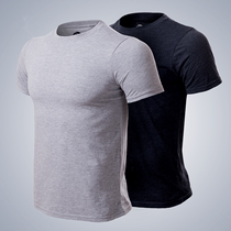 PLUMAGE rough temperament cotton soft and comfortable solid color gray round neck slim-fit base mens T-shirt shows the body