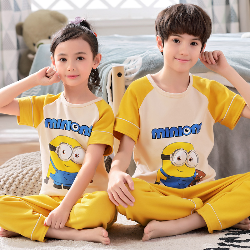 Children's pajamas summer thin cartoon baby girl middle-aged children's short-sleeved cotton boy's home clothes suit