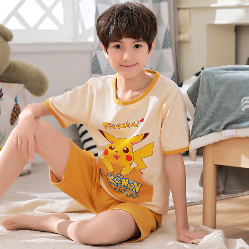 Child Sleepwear Summer Thin Little Boy Short Sleeve Stay-at-home Summer Pure Cotton Boy CUHK Boy's Home Conserved Bika Super
