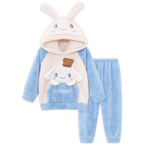 2024 New Girls Coral Fleece Pajamas Autumn and Winter Childrens Plus Velvet Thickened Cinnamon Dog Big Children Girls Home Clothes