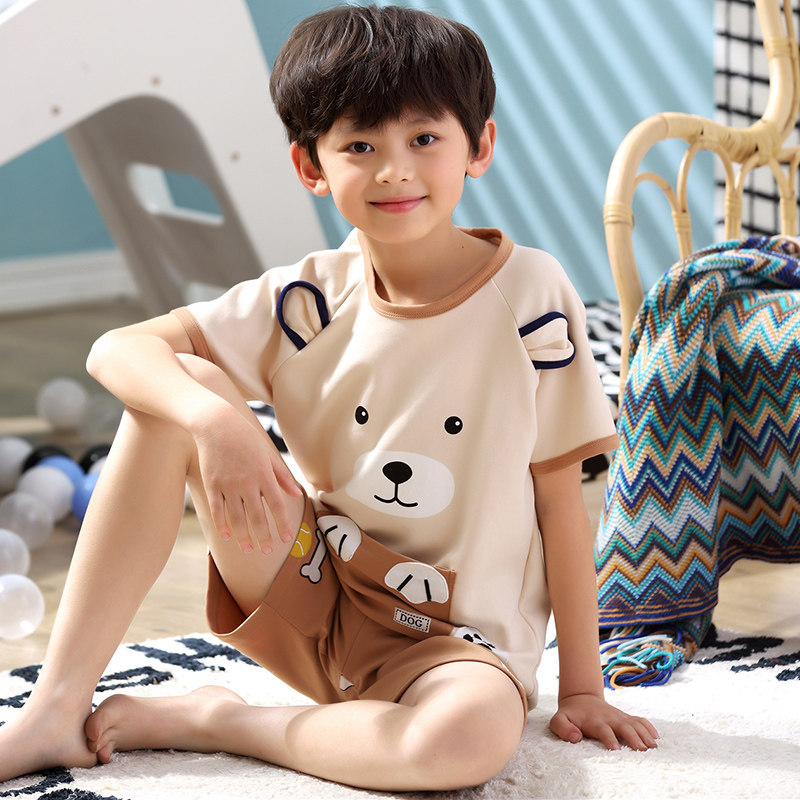 Children's pajamas summer thin section little boy short-sleeved home clothes summer cotton boys middle and big children bear home clothes